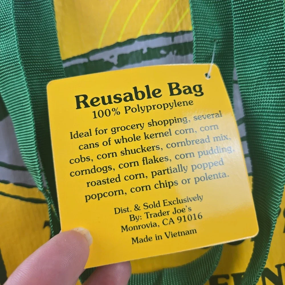 Trader Joe's Reusable Grocery Bag Whole Kernel Corn Can Graphic Yellow NWT RARE